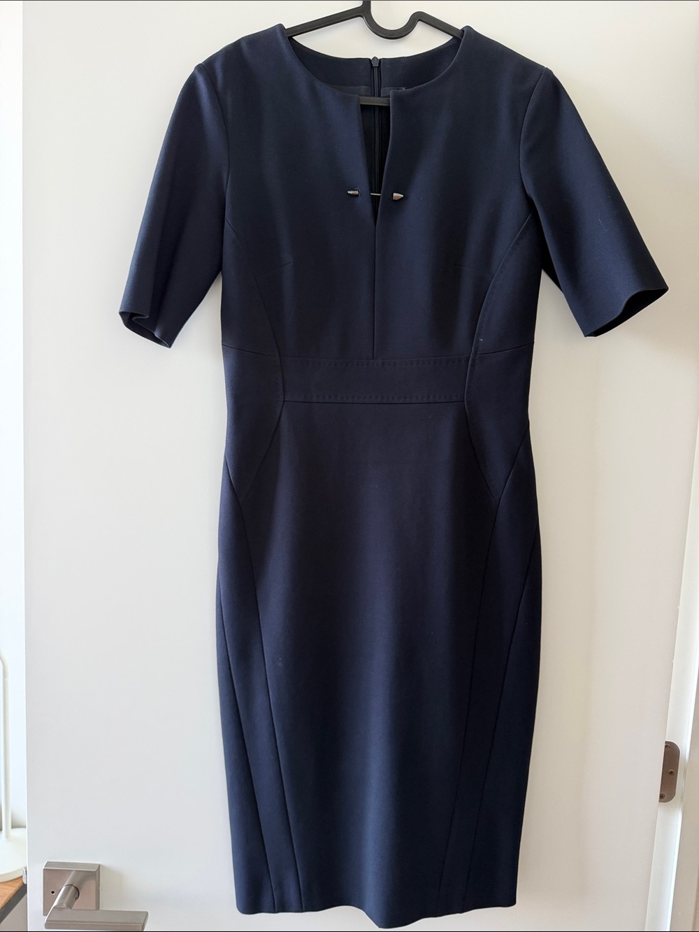 Vakko Navy Sheath Dress - Elegant With Edgy detail